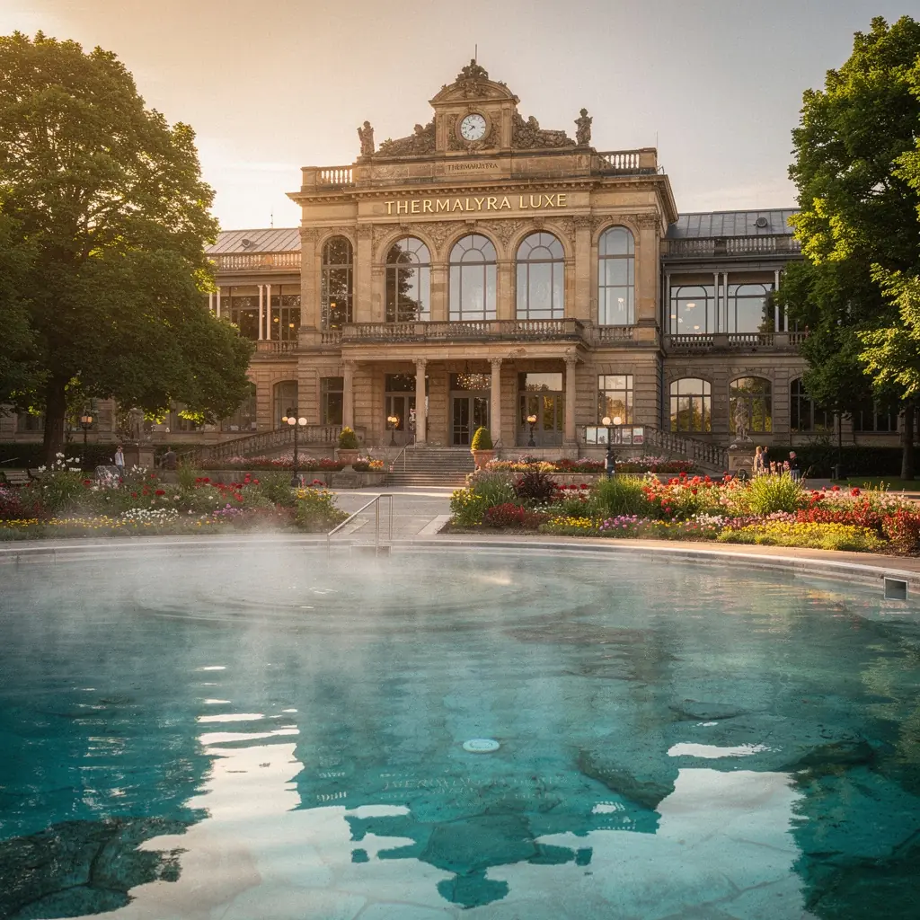 Elegante Therme mit sprudelndem Thermalwasser in Wiesbaden.